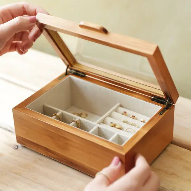 Glass Top Wooden Jewellery Box