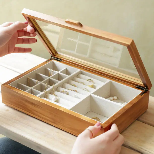 Glass Top Wooden Jewellery Box