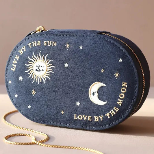 Sun and Moon Embroidered Oval Jewellery Case