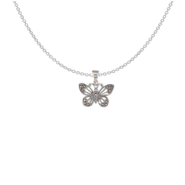 Marcasite Butterfly Pendant Necklace