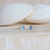 Round Blue Moonstone Studs