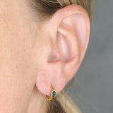 Oval Green Huggie Hoops in Gold