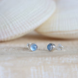 Round Blue Moonstone Studs