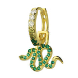 Green Snake Single Huggie Hoop in Gold