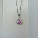 18ct White Gold Pear Cut Pink Sapphire & Diamond Necklace
