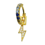 Blue Lightning Bolt Single Huggie Hoop in Gold