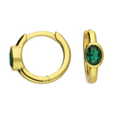 Oval Green Huggie Hoops in Gold