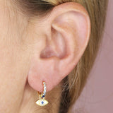 Blue Evil Eye Single Huggie Hoop in Gold