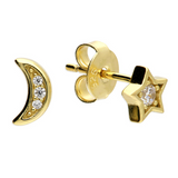 Sparkle Moon & Star Studs in Gold