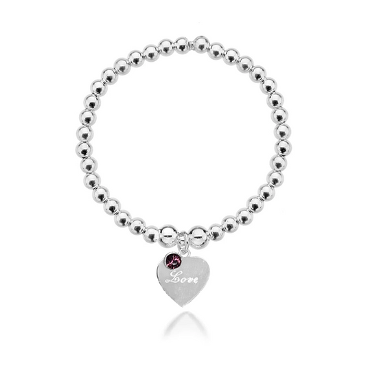 Engraved Heart Birthstone Bracelet