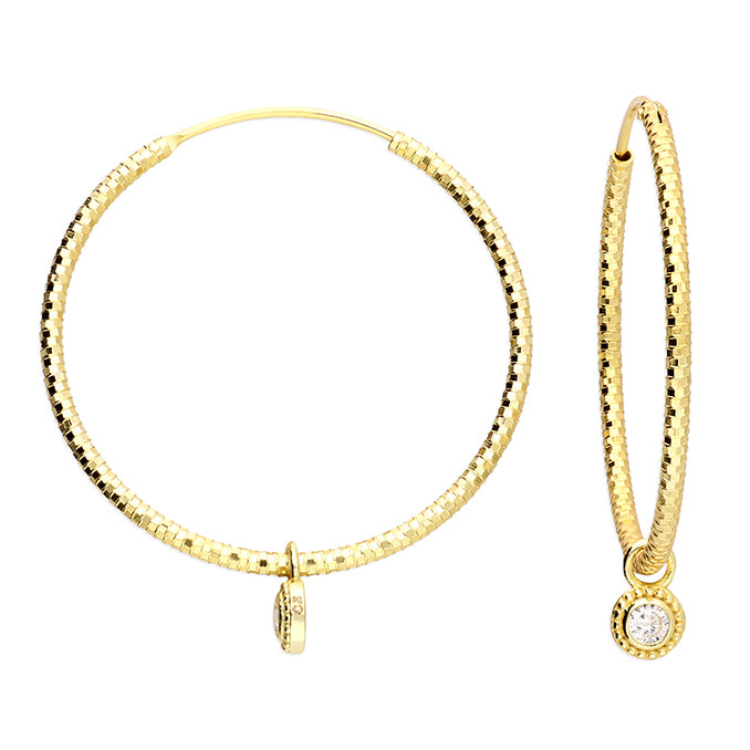 A&A Golden Large Sparkle Charm Hoops