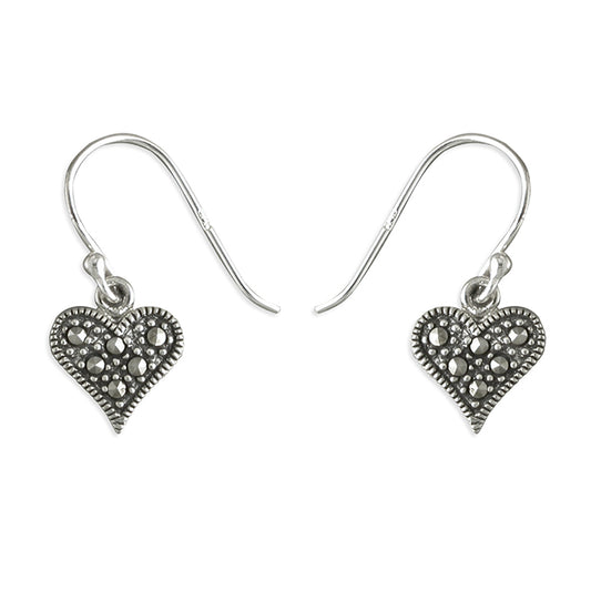 Marcasite Heart Drop Earrings