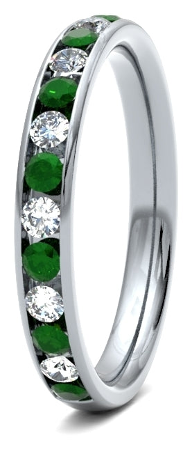 Emerald & Diamond Round Brilliant Cut Wedding Band
