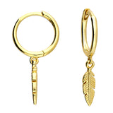 Mini Feather Hoops in Gold