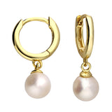 Pearl Huggie Hoops in Gold